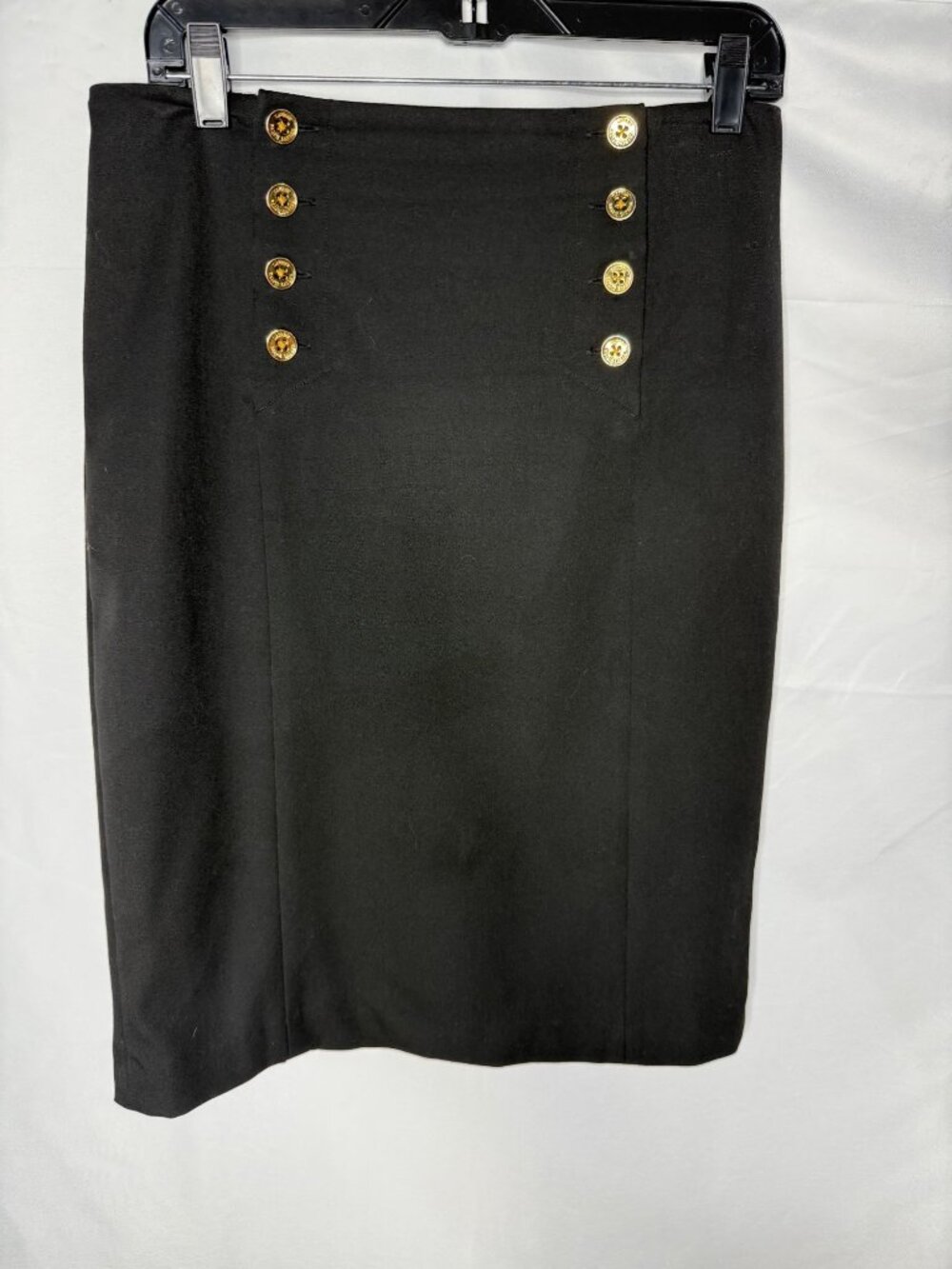 Vintage Lauren Ralph Lauren Black Gold Button Pencil Skirt Size 8 90's